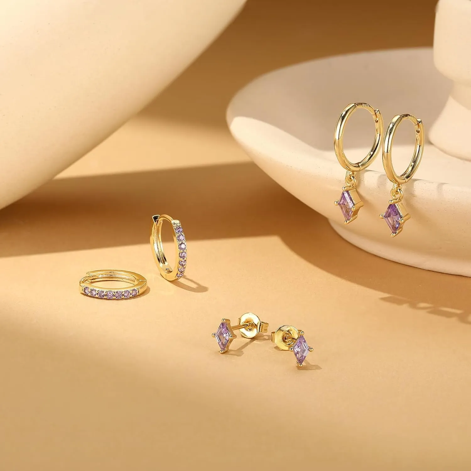 Angelady Gold Hoop Earrings Set for Women, Dainty 14K Gold Plated Huggies Earring, Sterling Silver Hypoallergenic Cartilage Earrings, Trendy Earring Stacks for Multiple Piercing Jewelry Gift(3 Pairs)
