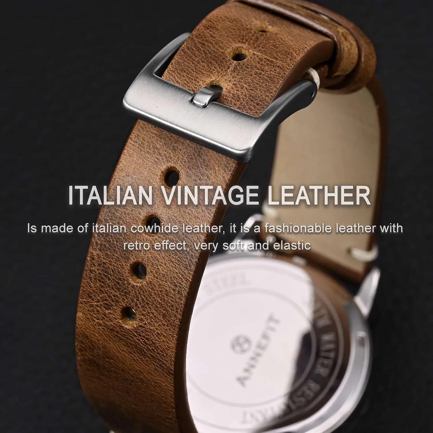 ANNEFIT Quick Release Watch Bands, Italian Vintage Leather Replacement Strap for Men and Women, Band Width 18mm 20mm 22mm