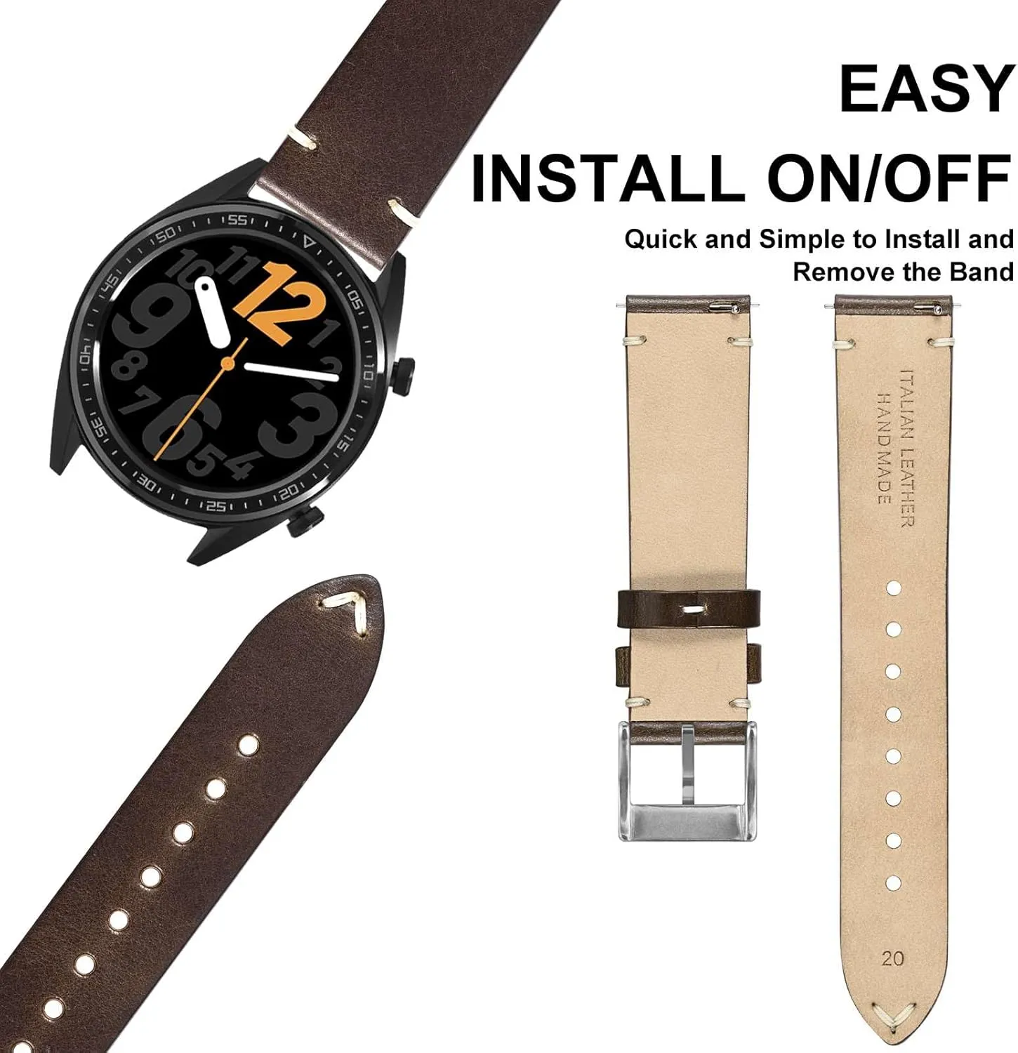 ANNEFIT Quick Release Watch Bands, Italian Vintage Leather Replacement Strap for Men and Women, Band Width 18mm 20mm 22mm