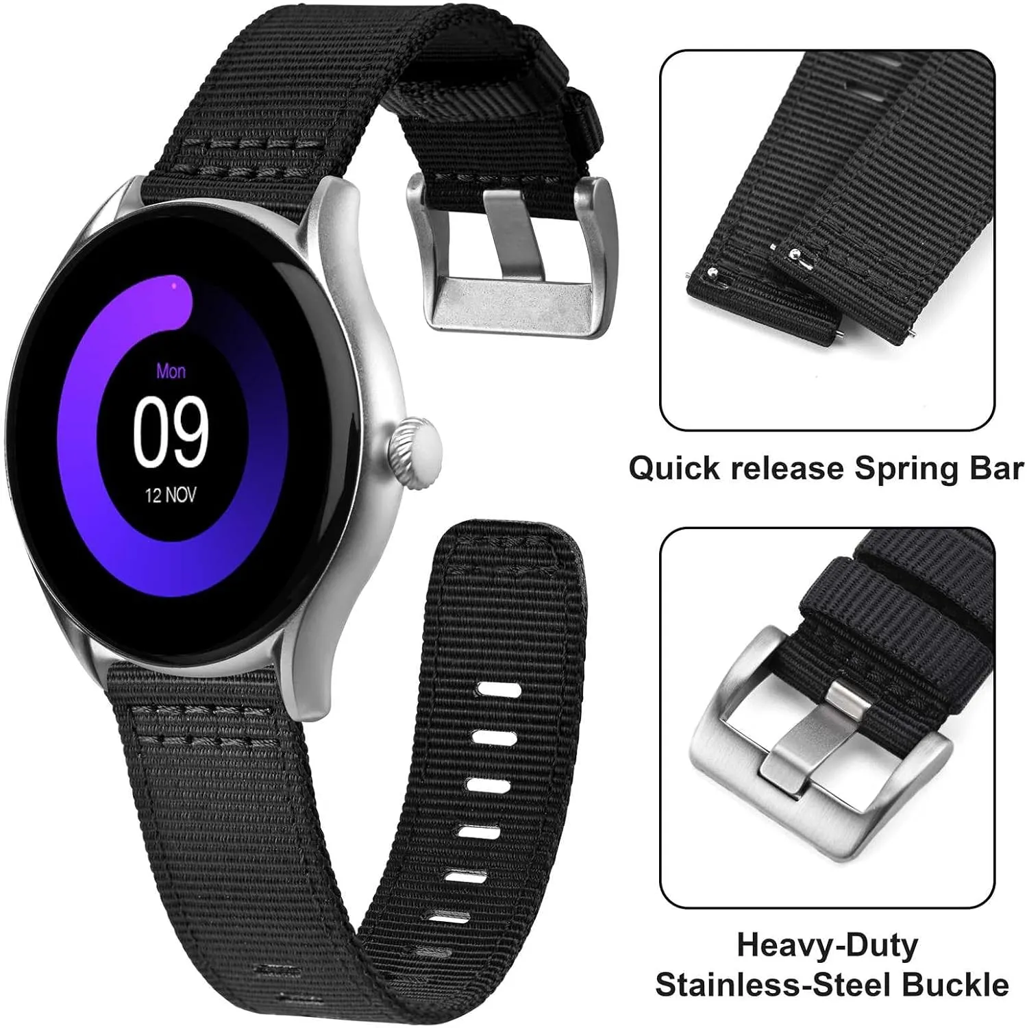 ANNEFIT Quick Release Watch Bands, Military Nylon Watch Strap for Men, Multiple Colors & Width (18mm, 19mm, 20mm, 22mm, 24mm)