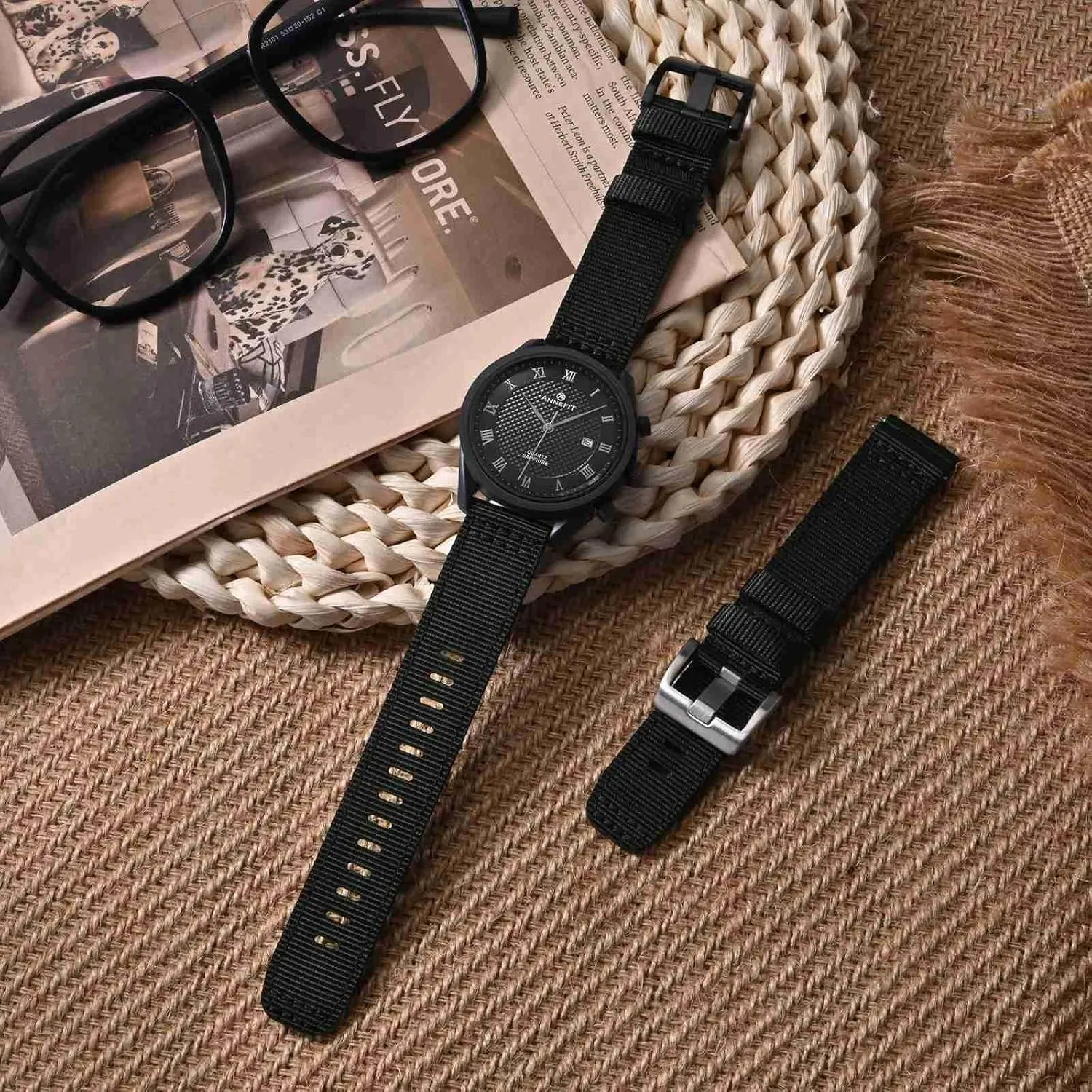 ANNEFIT Quick Release Watch Bands, Military Nylon Watch Strap for Men, Multiple Colors & Width (18mm, 19mm, 20mm, 22mm, 24mm)