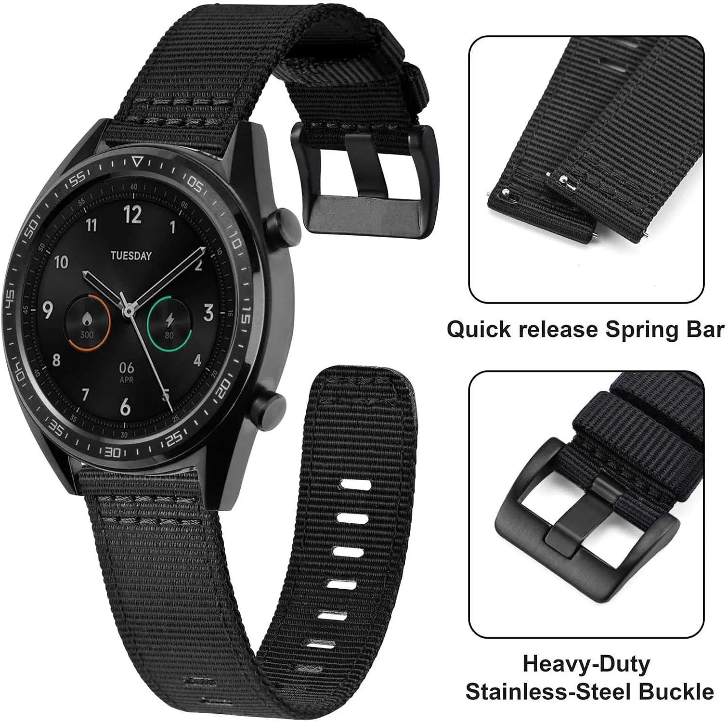 ANNEFIT Quick Release Watch Bands, Military Nylon Watch Strap for Men, Multiple Colors & Width (18mm, 19mm, 20mm, 22mm, 24mm)