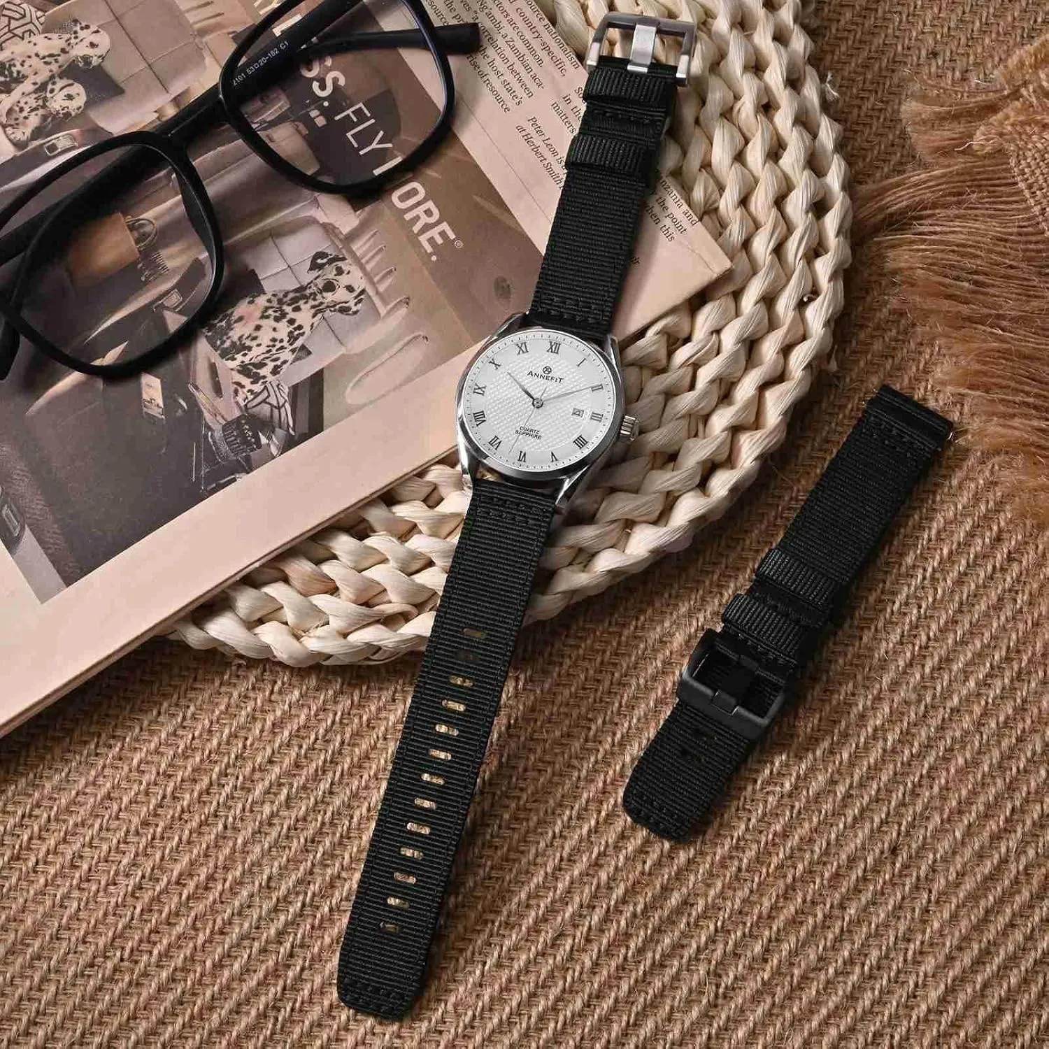 ANNEFIT Quick Release Watch Bands, Military Nylon Watch Strap for Men, Multiple Colors & Width (18mm, 19mm, 20mm, 22mm, 24mm)