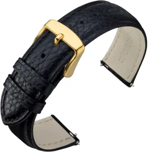 ANNEFIT Watch Band 18mm, Quick Release Textured Padded Leather Straps with Gold Buckle for Men and Women (Black)