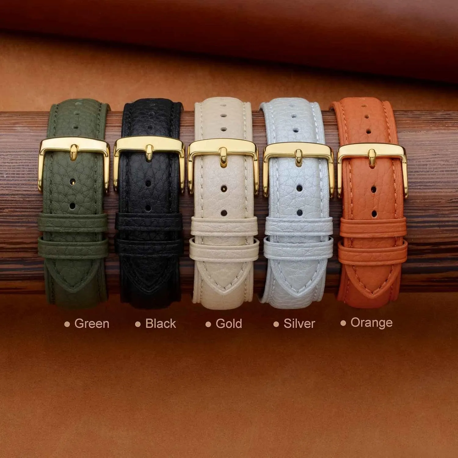 ANNEFIT Watch Band 18mm, Quick Release Textured Padded Leather Straps with Gold Buckle for Men and Women (Black)