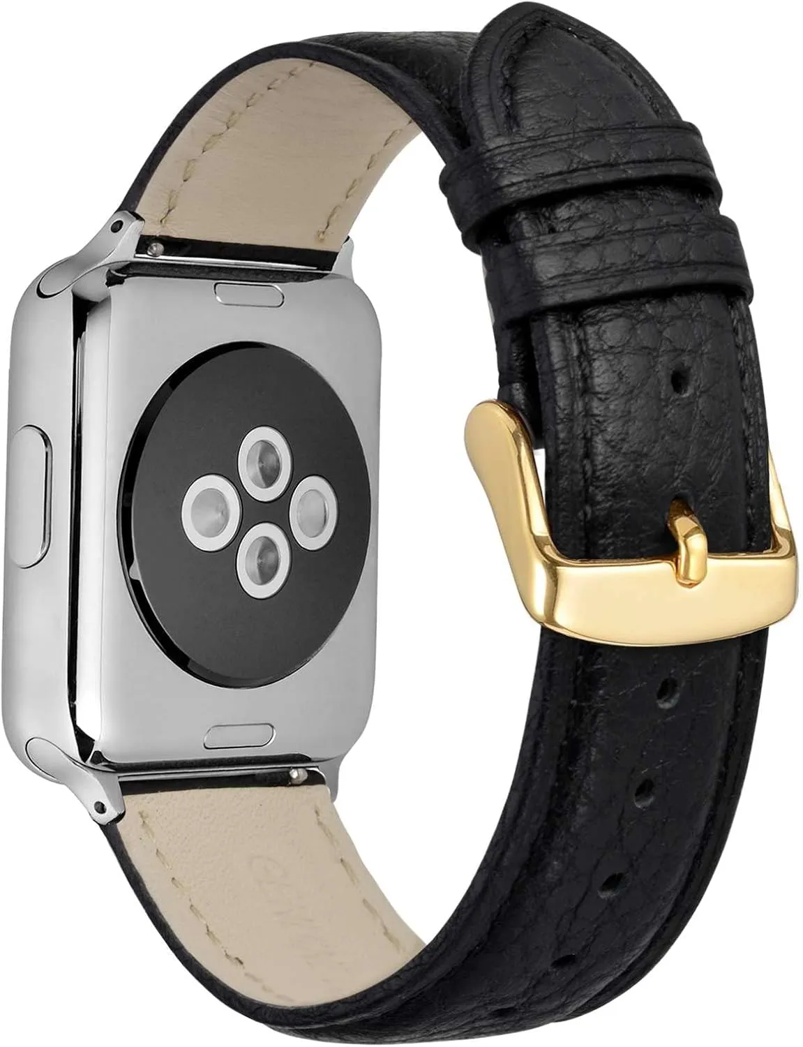 ANNEFIT Watch Band 18mm, Quick Release Textured Padded Leather Straps with Gold Buckle for Men and Women (Black)