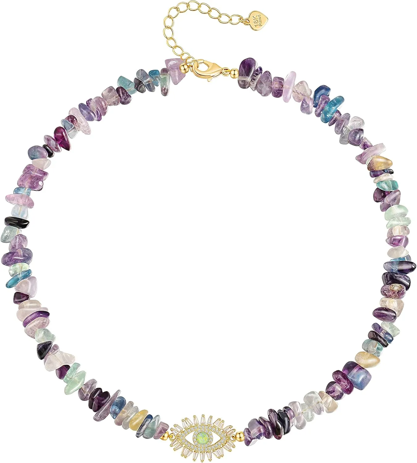 Aobei Pearl Natural Mix Color Fluorite Choker 18K Gold CZ Pave Evil Eye Pendant Necklace for Women Girls Single Cultured Freshwater Pearl Leather Necklace Boho Beach Layering Jewelry