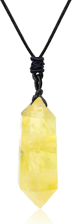 Apengshi Natural Healing Crystal Double Pointed Pendants Natural Crystal Quartz Necklace 6 Faceted Chakra Crystal Wand Energy Stone Necklace Pendant Meditation Balance Reiki Gifts