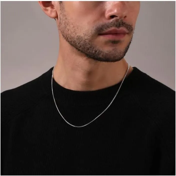 ARGENTO REALE Authentic 925 Sterling Silver Box Chain Necklace, Silver Box Link Necklace, Sterling Silver Chain 16-30 Inch, Made In Italy, Women Men