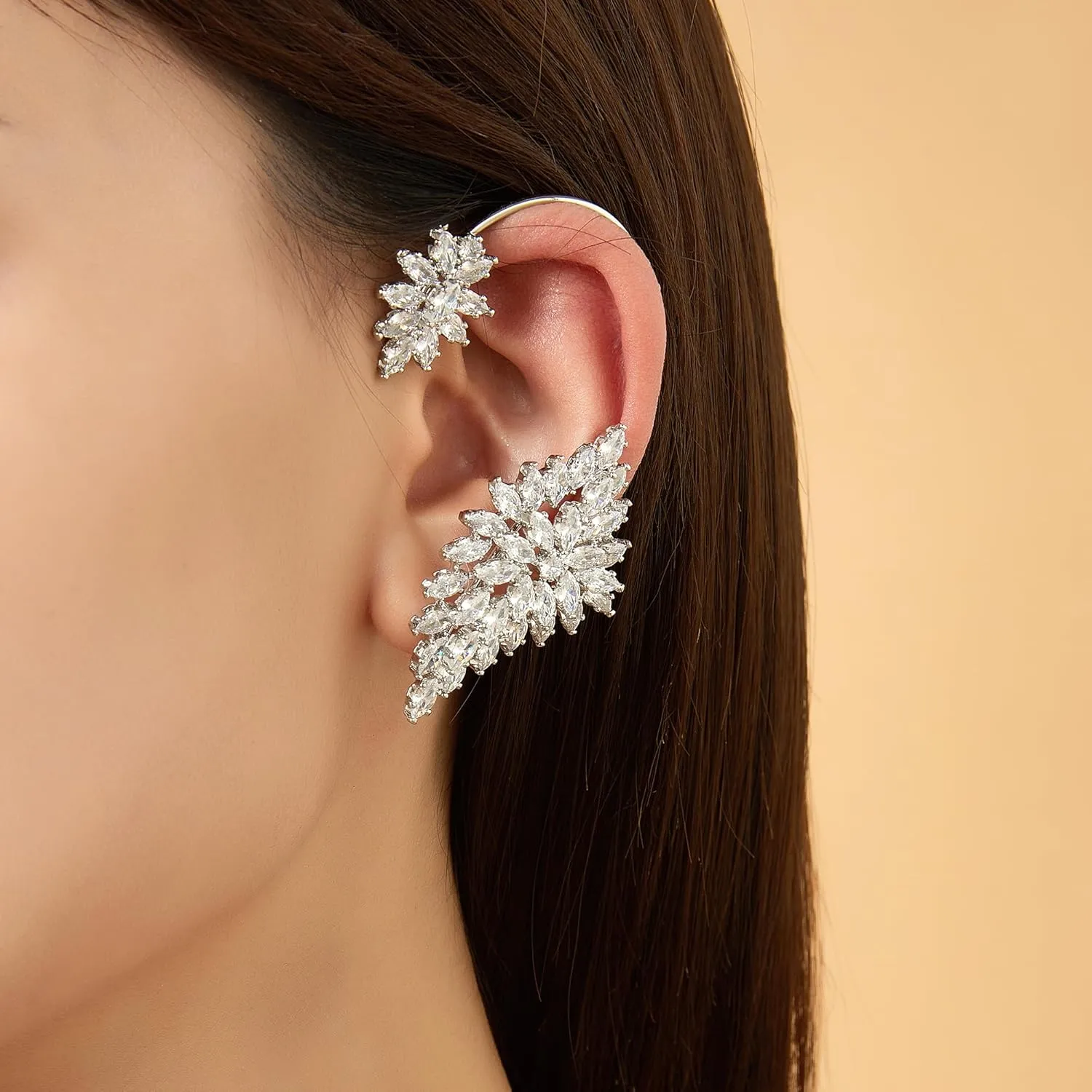 Asymmetrical Earring Ear Cuff Studs for Women, Trendy 14K Gold Plated CZ Crystal Clip On Cartilage Earrings Jewelry for Teen Girls Gifts for Women