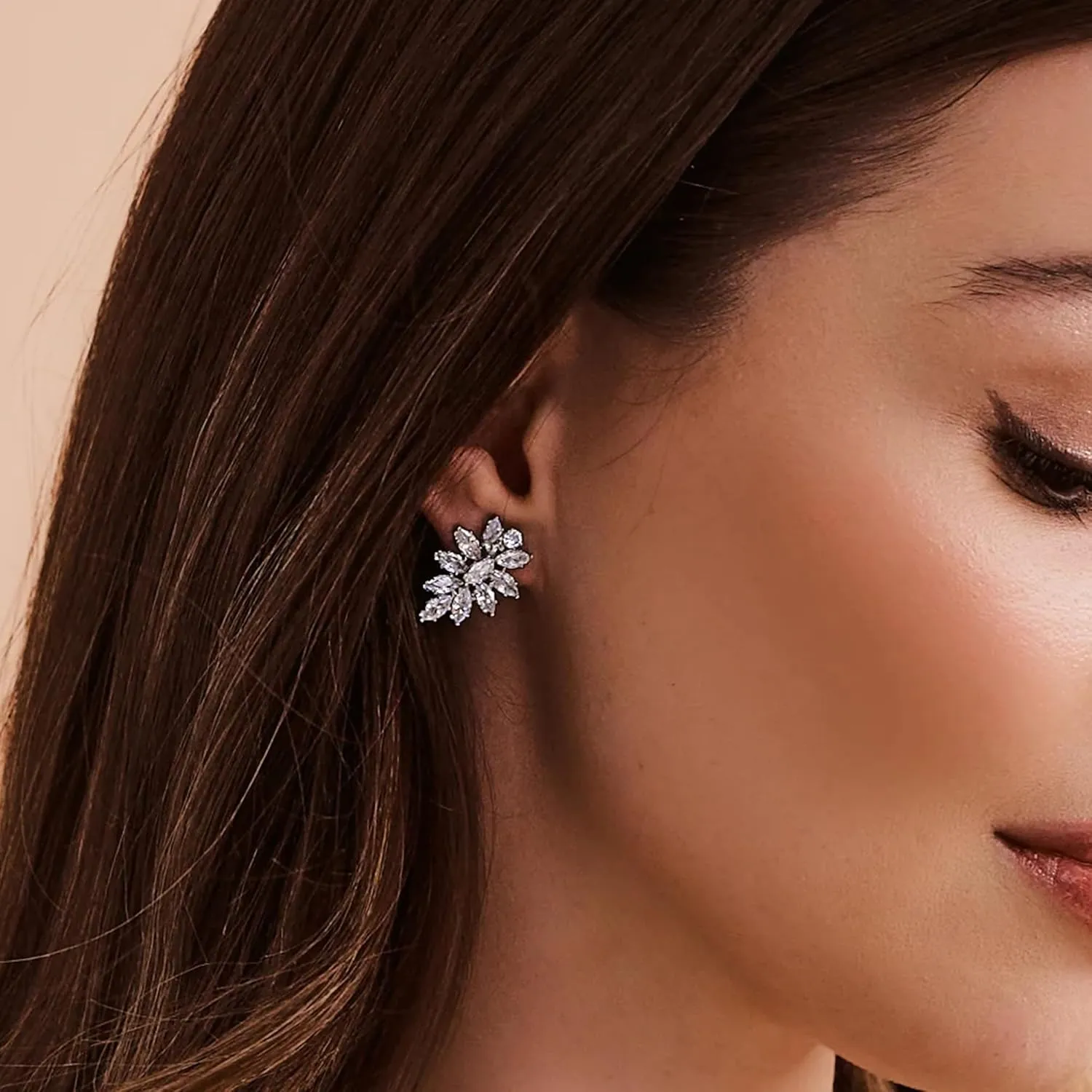 Asymmetrical Earring Ear Cuff Studs for Women, Trendy 14K Gold Plated CZ Crystal Clip On Cartilage Earrings Jewelry for Teen Girls Gifts for Women