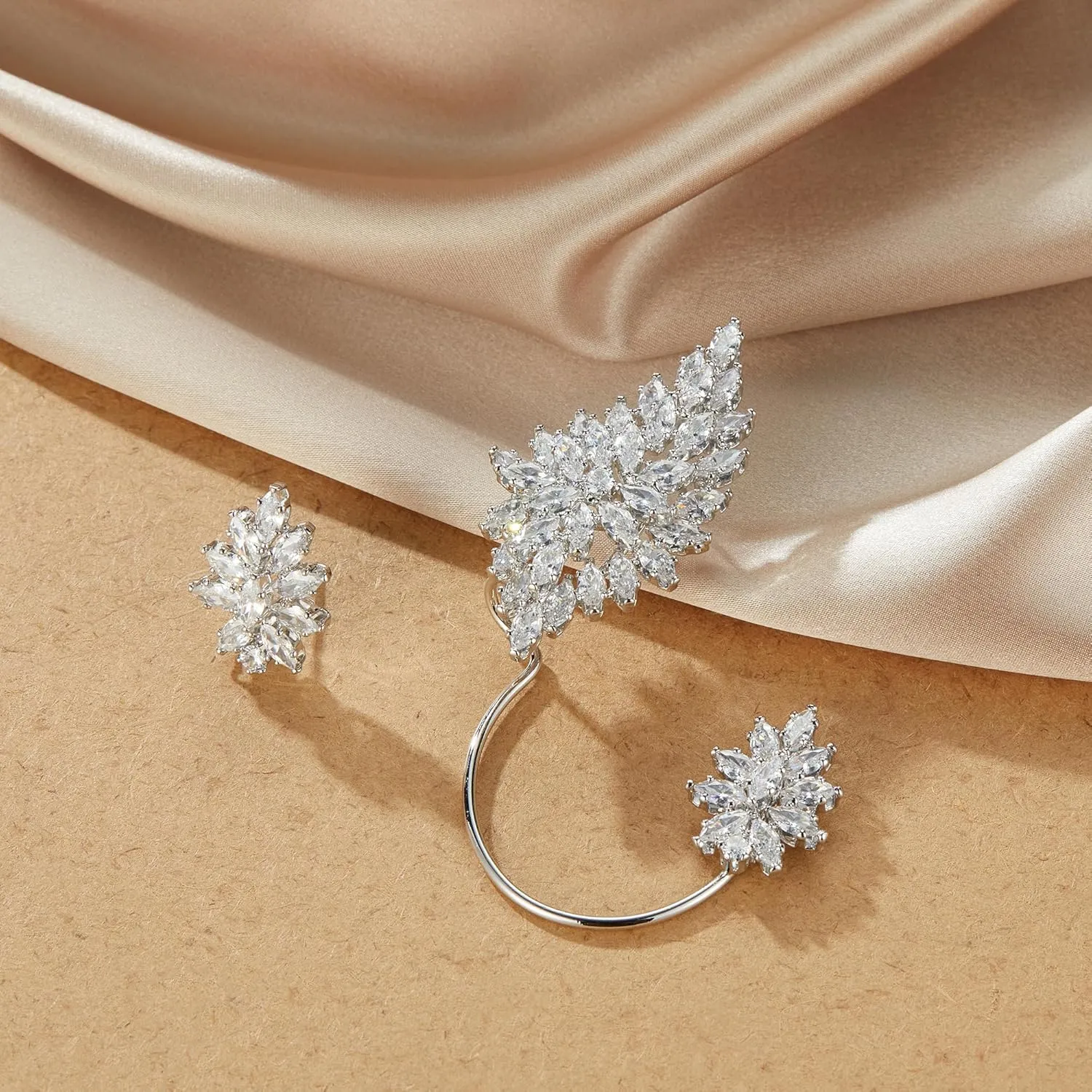Asymmetrical Earring Ear Cuff Studs for Women, Trendy 14K Gold Plated CZ Crystal Clip On Cartilage Earrings Jewelry for Teen Girls Gifts for Women