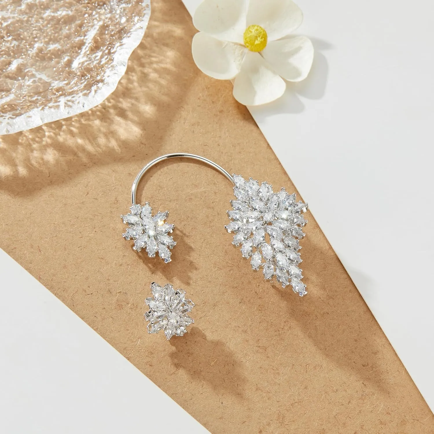 Asymmetrical Earring Ear Cuff Studs for Women, Trendy 14K Gold Plated CZ Crystal Clip On Cartilage Earrings Jewelry for Teen Girls Gifts for Women