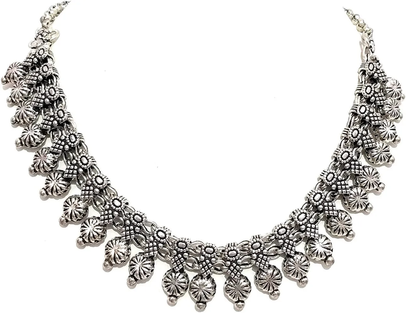 athizay oxidized Indian Jewelry for women Antique silver texture fashion Necklaces traditional style metal beads heavy embellishment