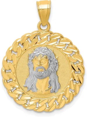 Avariah Solid 10K Yellow Gold Diamond Cut w/Rhodium Jesus Face Pendant - 28.63mm