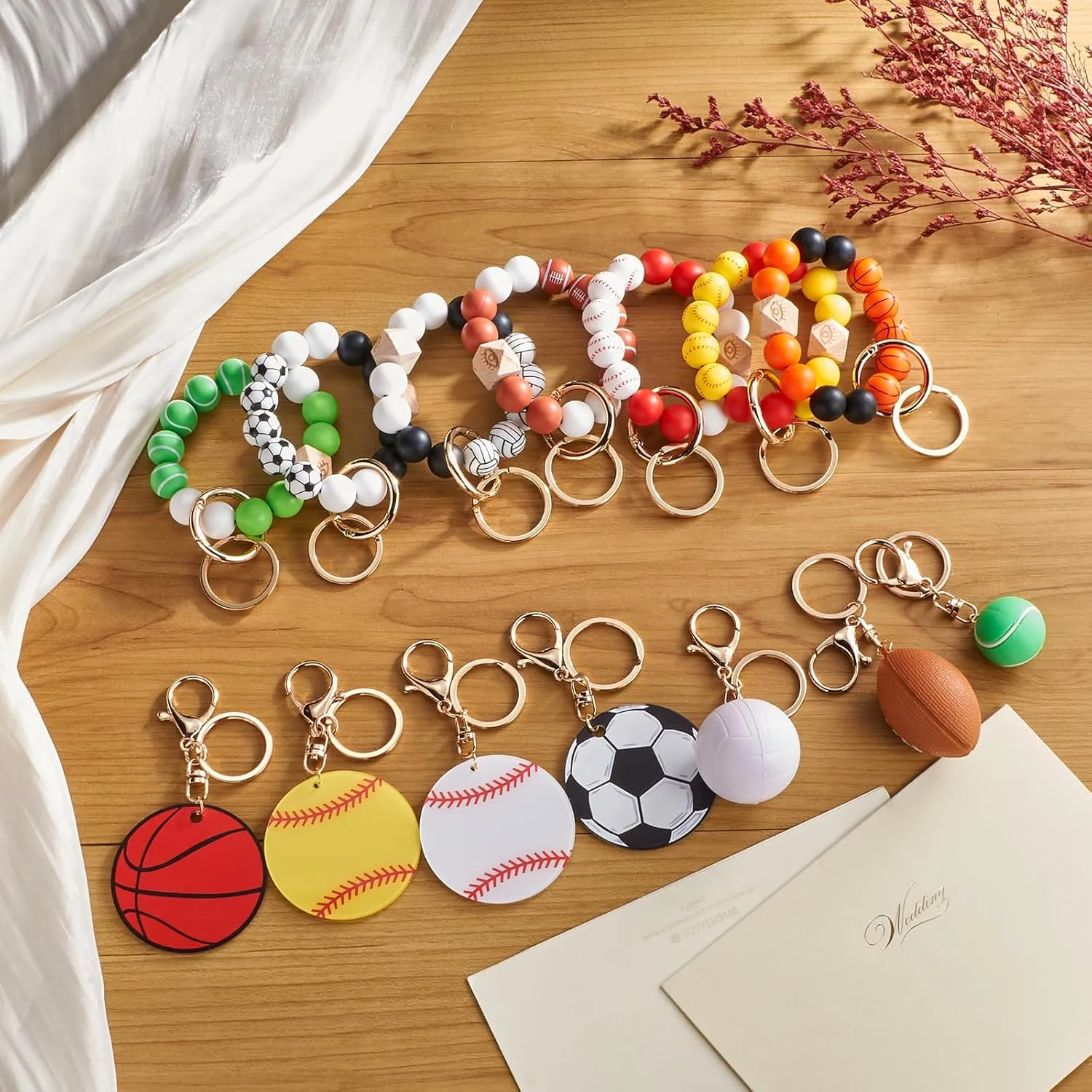 Balls Silicone Beaded Keychain Wristlet Key Ring Bracelet Suitable for Men and Women Wallets Backpacks Car Keys
