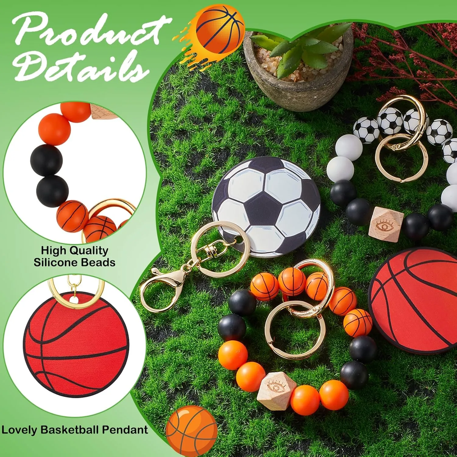 Balls Silicone Beaded Keychain Wristlet Key Ring Bracelet Suitable for Men and Women Wallets Backpacks Car Keys