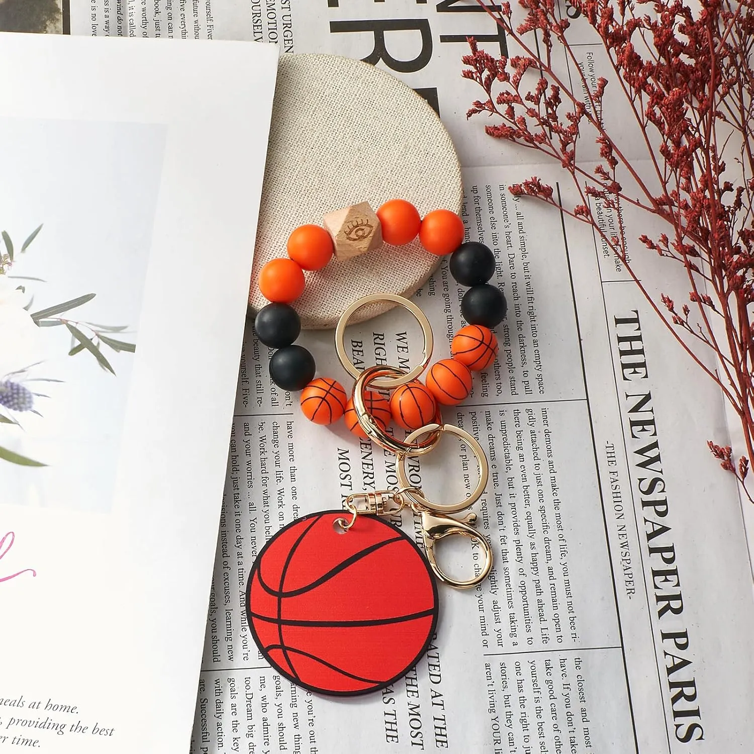 Balls Silicone Beaded Keychain Wristlet Key Ring Bracelet Suitable for Men and Women Wallets Backpacks Car Keys