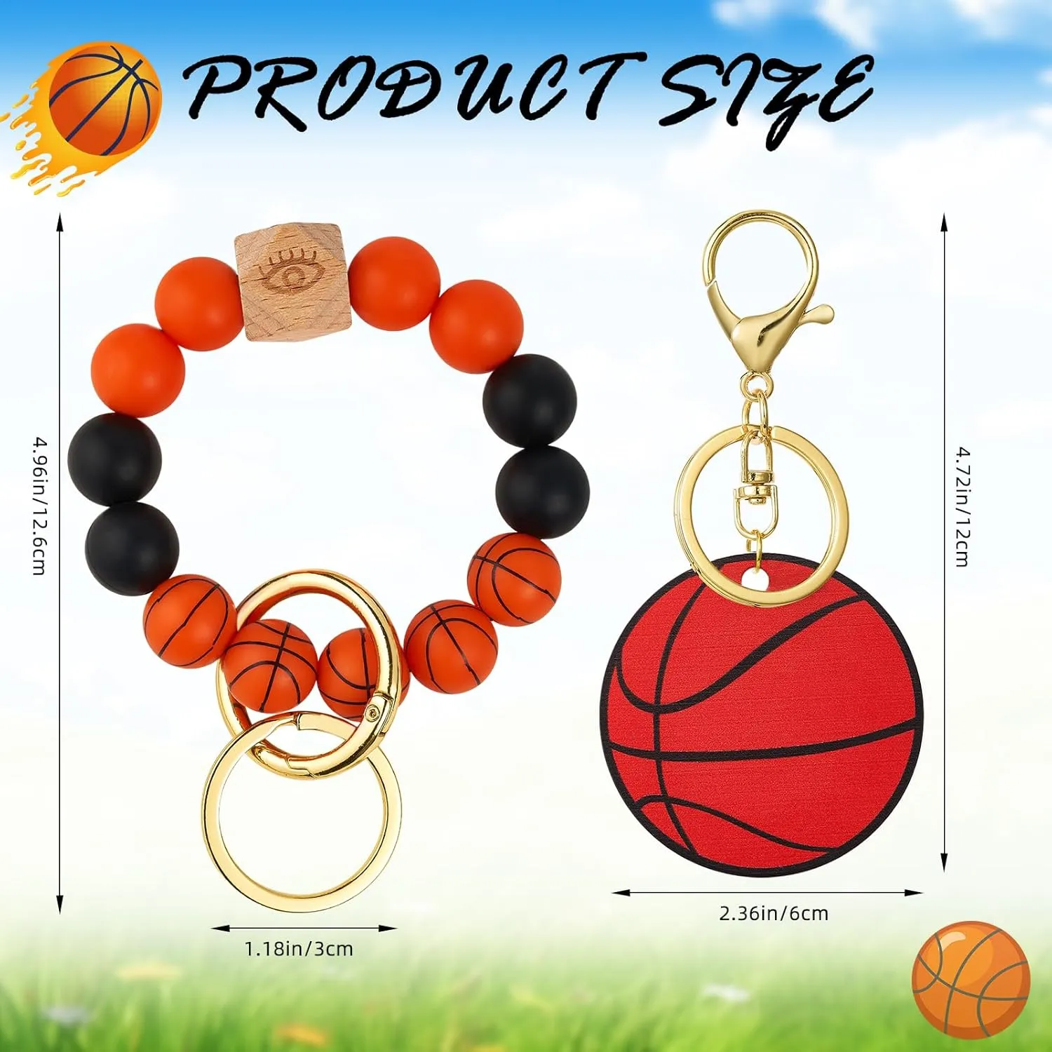 Balls Silicone Beaded Keychain Wristlet Key Ring Bracelet Suitable for Men and Women Wallets Backpacks Car Keys