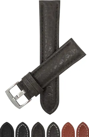 Bandini Mens XL Extra Long Leather Watch Band or Regular Strap, Classic or Buffalo Pattern - 4 Colors, With or Without Stitch - 18mm 20mm 22mm 24mm 26mm 28mm 30mm Leather Watch Band for Men