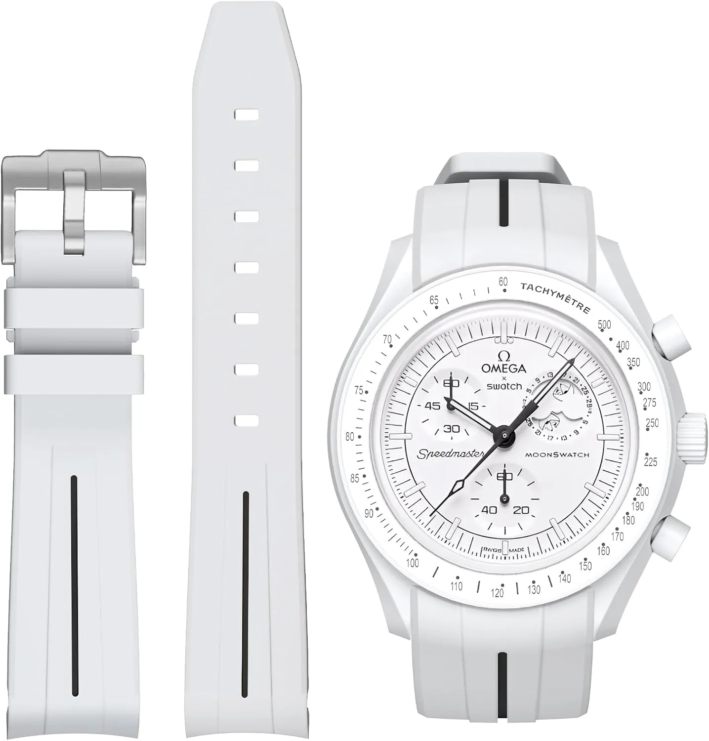 Bands for Moonswatch Watch,Curved No Gap Rubber Strap Compatible with Omega X Swatch Moonswatch Speedmaster/Rolex/SEIKO 20mm Watch,Swatch Omega Moonswatch Speedmaster Watch Replacement Band Men Women