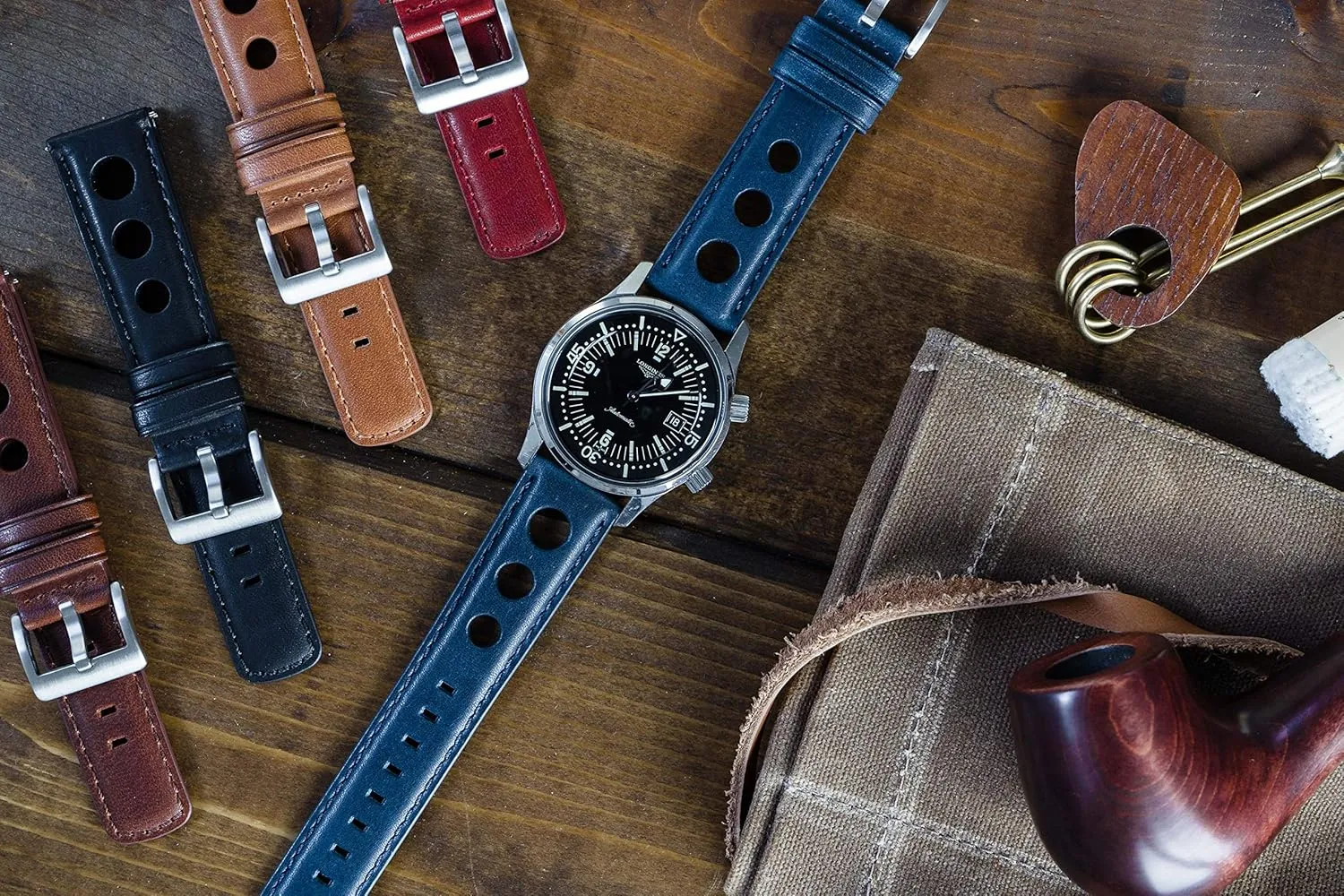 Barton Racing & Rally Horween Leather Straps with Integrated Quick Release Spring Bars - Standard Length fits Wrists 5" to 8"-18mm, 19mm, 20mm, 21mm, 22mm, 23mm & 24mm Watch Bands - Choose Strap Color & Width