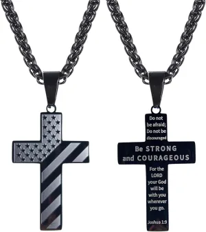 Basketball Baseball American Flag Cross Dog Tag Necklace, fashion Cross Necklace for men Made From A Stainless Steel Bible Verse Basketball Chain Representing The ablution of The Bible
