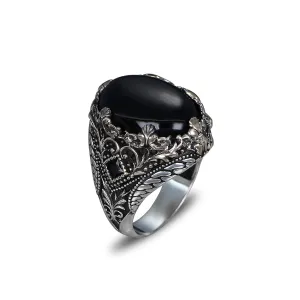 BayVog 925 Sterling Silver Onyx Stone Ring, Handmade Silver Ring, Ring for Men, Victorian Style Men's Ring, Black Stone Ring, Victorian Ring, Ottoman Ring, Men's Ring, Gift for Him