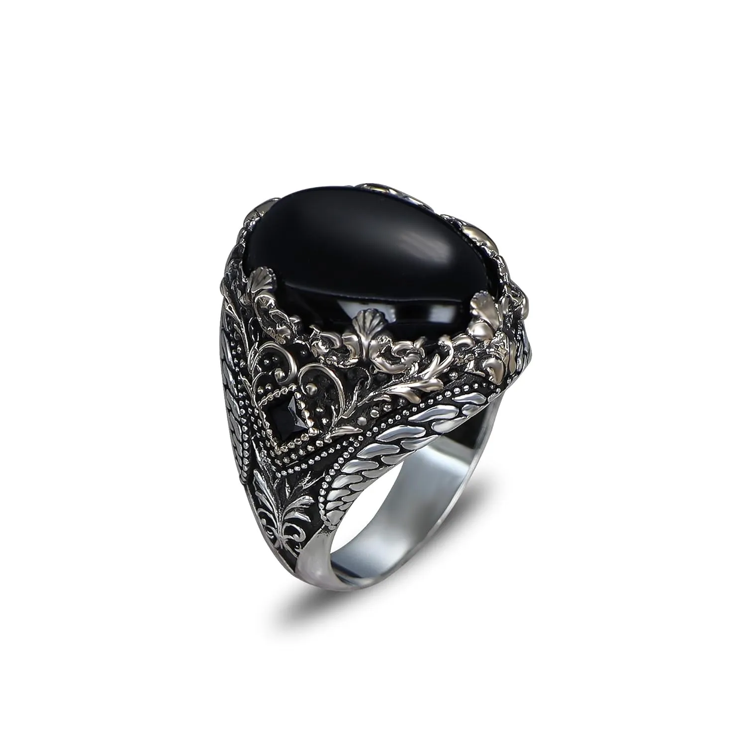 BayVog 925 Sterling Silver Onyx Stone Ring, Handmade Silver Ring, Ring for Men, Victorian Style Men's Ring, Black Stone Ring, Victorian Ring, Ottoman Ring, Men's Ring, Gift for Him