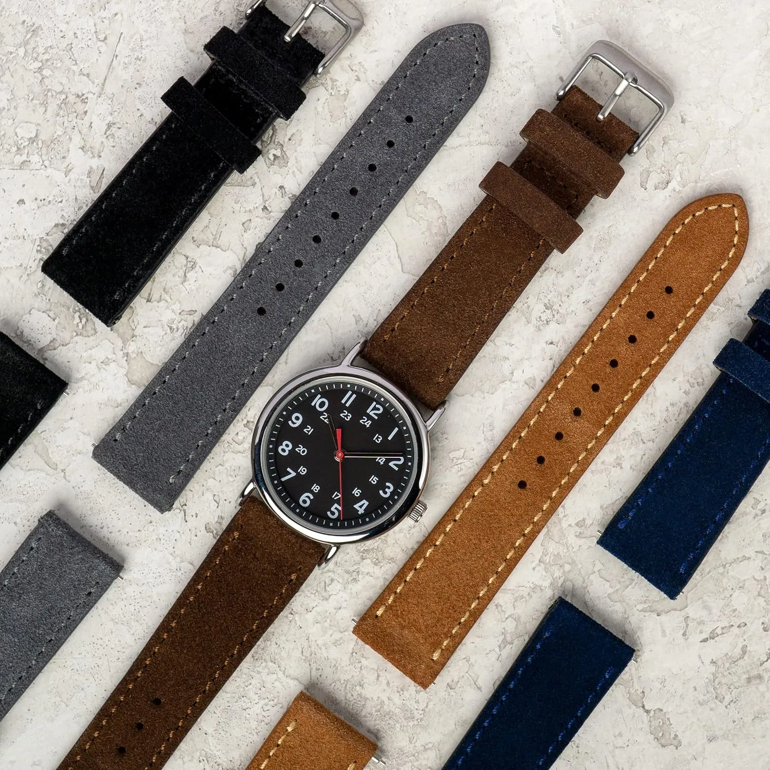 Benchmark Suede Watch Strap - Rustic Suede Leather Watch Band with Quick Release Spring Bars - Choice of Color & Width - 18mm, 20mm or 22mm