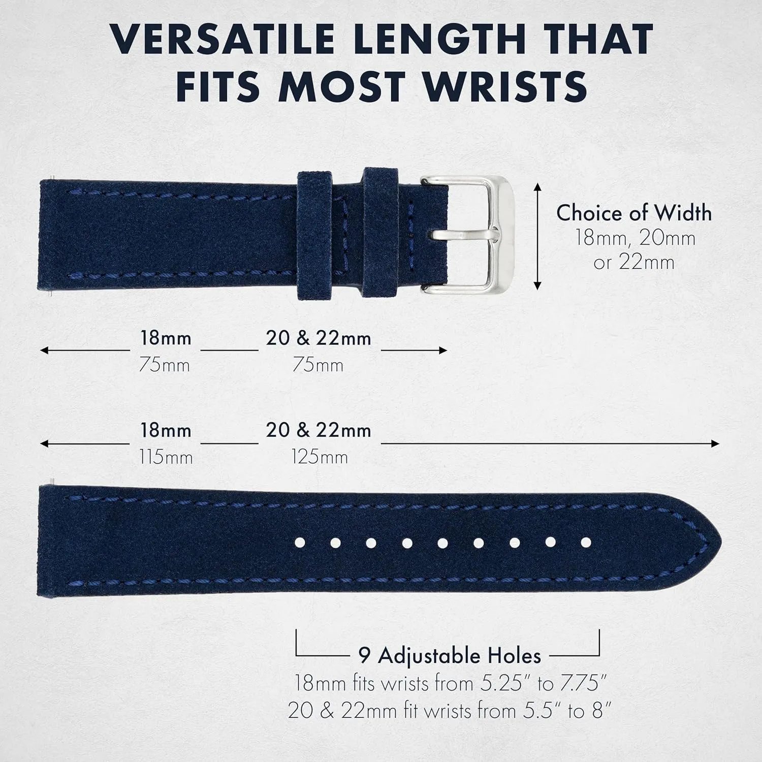 Benchmark Suede Watch Strap - Rustic Suede Leather Watch Band with Quick Release Spring Bars - Choice of Color & Width - 18mm, 20mm or 22mm