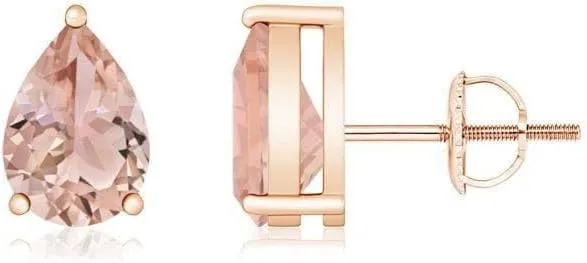 Beryl Crafts 1.00Ct Pear Cut Peach Morganite Screw Back Stud Earring 14K Rose Gold Plated For Women's 925 Sterling Silver