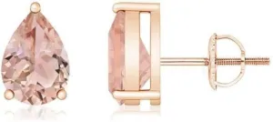 Beryl Crafts 1.00Ct Pear Cut Peach Morganite Screw Back Stud Earring 14K Rose Gold Plated For Women's 925 Sterling Silver