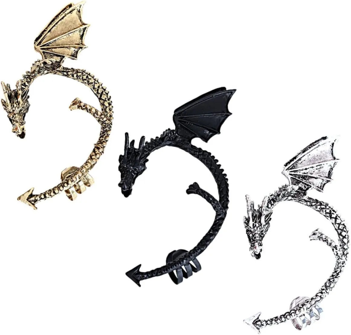 BESPORTBLE 3pcs Gothic Dragon Ear Cuff Earrings No Design Vintage Style Ear Antique and Unique Cuff Wrap Earrings for Parties and Everyday Wear