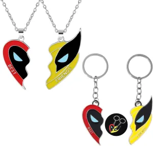 Best Friends Necklace For 2 Bff Matching Heart Puzzle Pendant Silver Stainless Steel Chain Superhero Friendship Necklace Bracelet Key Chain Set Jewelry