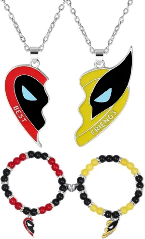 Best Friends Necklace For 2 Bff Matching Heart Puzzle Pendant Silver Stainless Steel Chain Superhero Friendship Necklace Bracelet Key Chain Set Jewelry