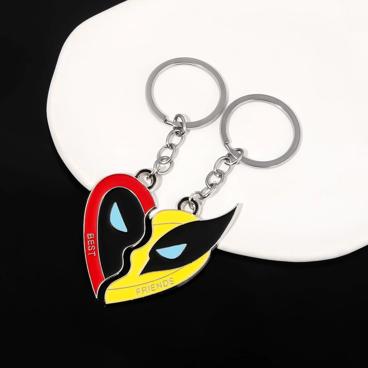 Best Friends Necklace For 2 Bff Matching Heart Puzzle Pendant Silver Stainless Steel Chain Superhero Friendship Necklace Bracelet Key Chain Set Jewelry