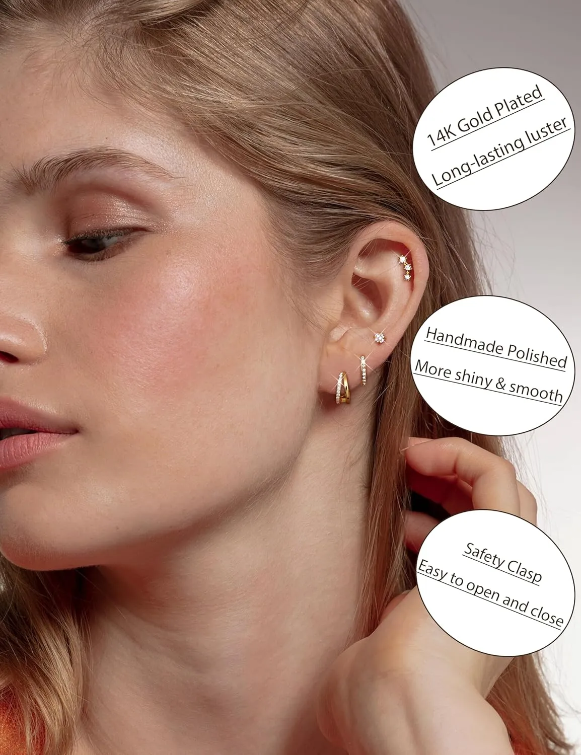 BESTEEL Small Stud Hoop Earrings for Women - 7 Pairs Hypoallergenic 14K Gold Plated Huggie Earring Sets for Multiple Piercing Dainty Earring Stacks Cute Silver Cartilage Jewelry Trendy Gifts