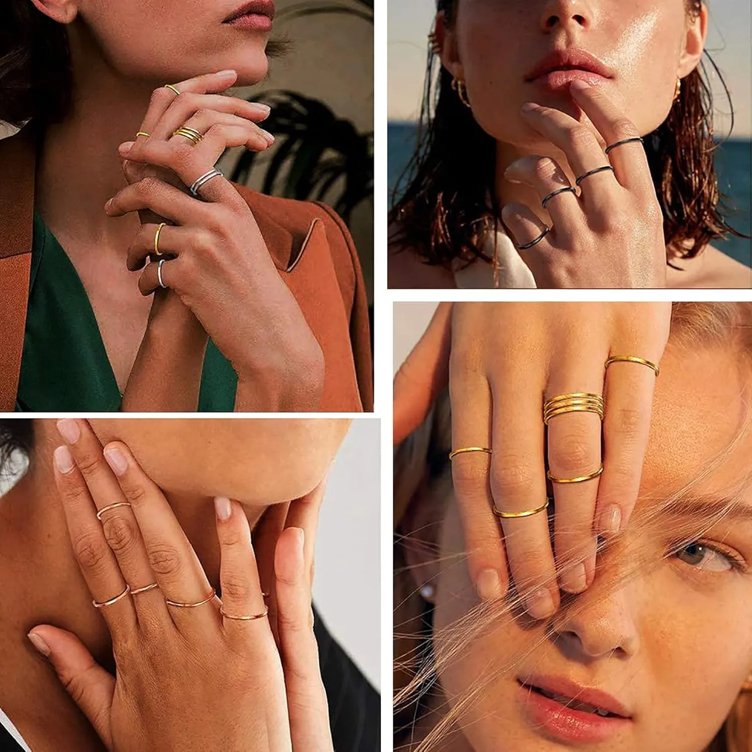 Bestyle Knuckle Stacking Rings for Women, 1mm 3Pcs Size 4/5/6/7/8/9/10 Thin Dome Band Ring Set Stackable Minimalism Jewelry for Girls
