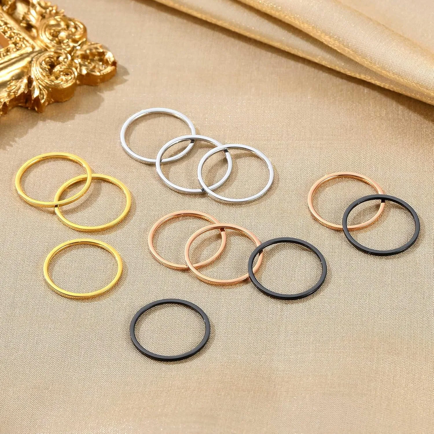 Bestyle Knuckle Stacking Rings for Women, 1mm 3Pcs Size 4/5/6/7/8/9/10 Thin Dome Band Ring Set Stackable Minimalism Jewelry for Girls