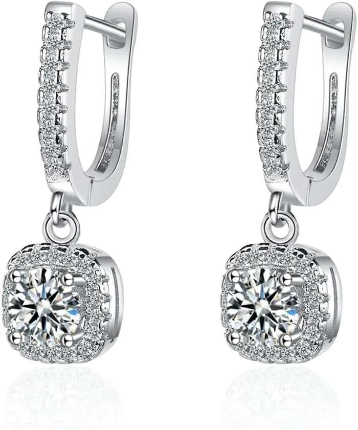 BG&WLing 14K Gold Plated S925 Sterling Silver Post Cubic Zirconia Hoop Earrings Square CZ Crystal Dangle Huggie Earrings for Women Trendy Jewelry Gifts