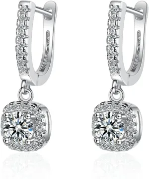 BG&WLing 14K Gold Plated S925 Sterling Silver Post Cubic Zirconia Hoop Earrings Square CZ Crystal Dangle Huggie Earrings for Women Trendy Jewelry Gifts