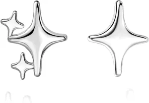 BG&WLing 14K Gold Plated Sterling Silver Post Star Earrings Small Star Stud Earrings Asymmetric Cute Tiny Earrings for Women