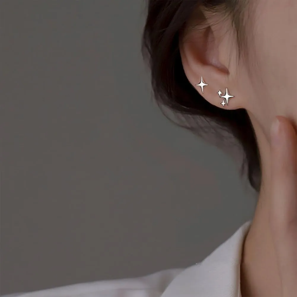 BG&WLing 14K Gold Plated Sterling Silver Post Star Earrings Small Star Stud Earrings Asymmetric Cute Tiny Earrings for Women