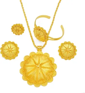 Big Ethiopian Jewelry - Ethiopian Jewelry for Women Set - Big Pendant Necklace Earrings Bracelet Ring African Ethiopian Jewelry Sets Eritrean Traditional Ornaments