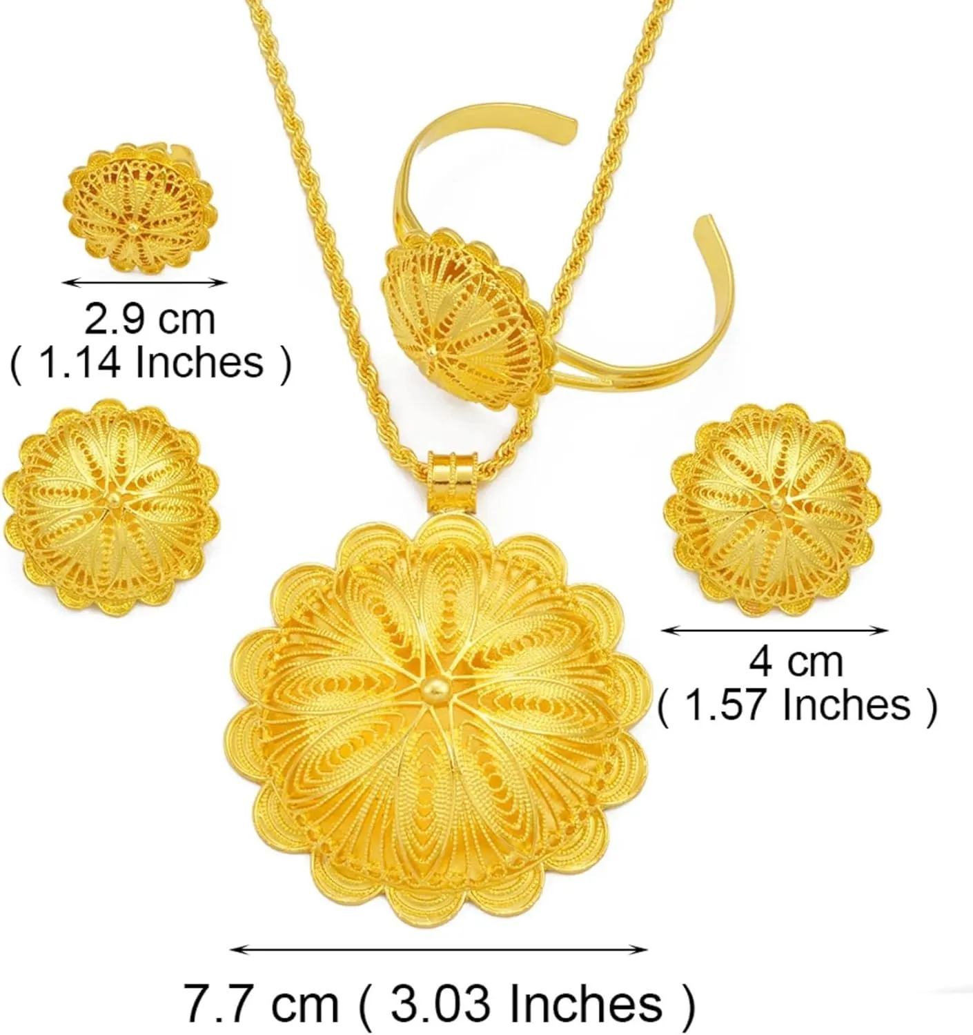 Big Ethiopian Jewelry - Ethiopian Jewelry for Women Set - Big Pendant Necklace Earrings Bracelet Ring African Ethiopian Jewelry Sets Eritrean Traditional Ornaments