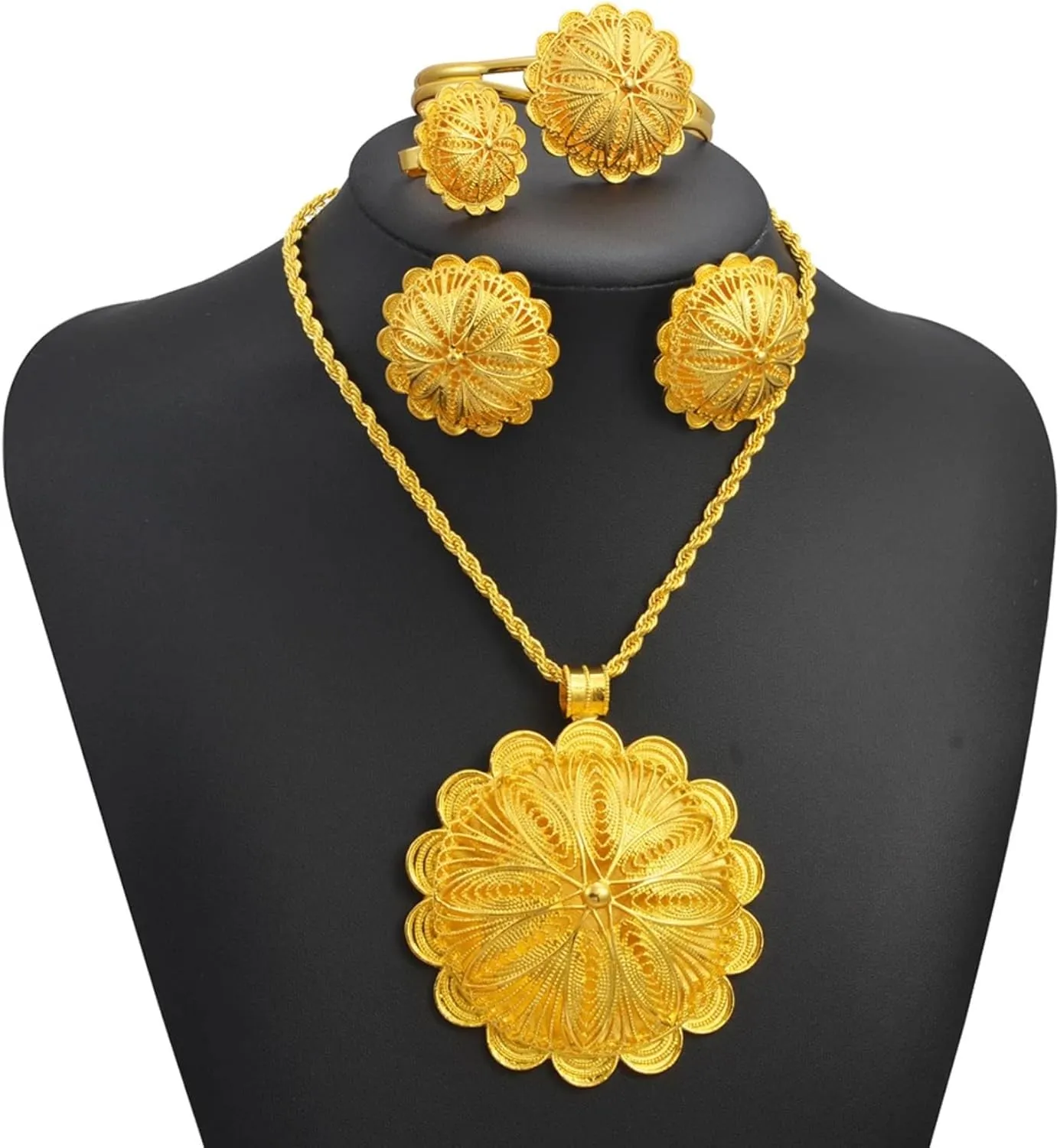 Big Ethiopian Jewelry - Ethiopian Jewelry for Women Set - Big Pendant Necklace Earrings Bracelet Ring African Ethiopian Jewelry Sets Eritrean Traditional Ornaments