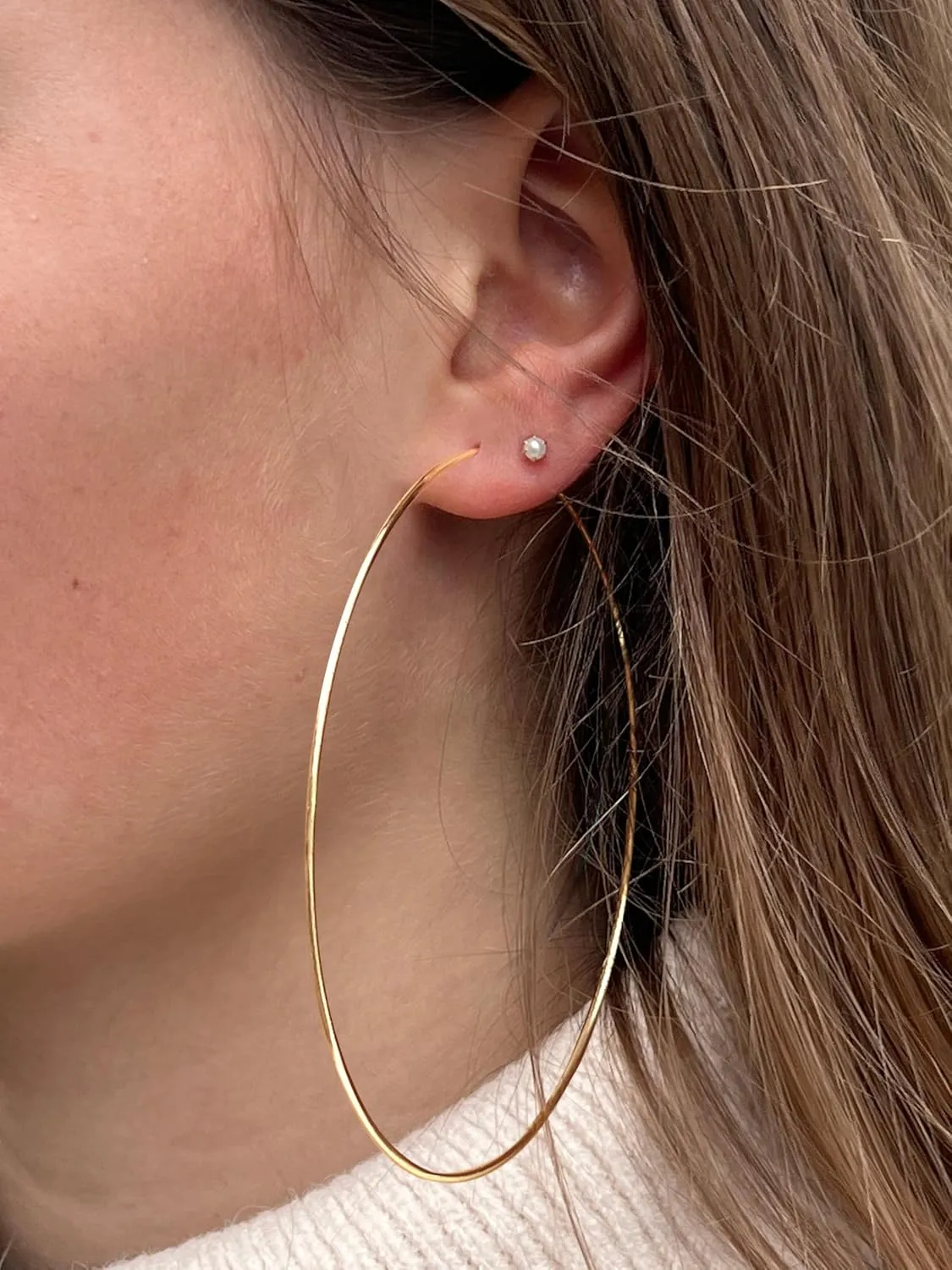 Big Thin Gold Hoop Earrings for Women Trendy Simple Large 18k Gold Plated Sterling Silver Hoops Statement Lightweight Endless Hoop Earrings for Women Minimalist Jewelry Gifts 50mm/70mm/90mm