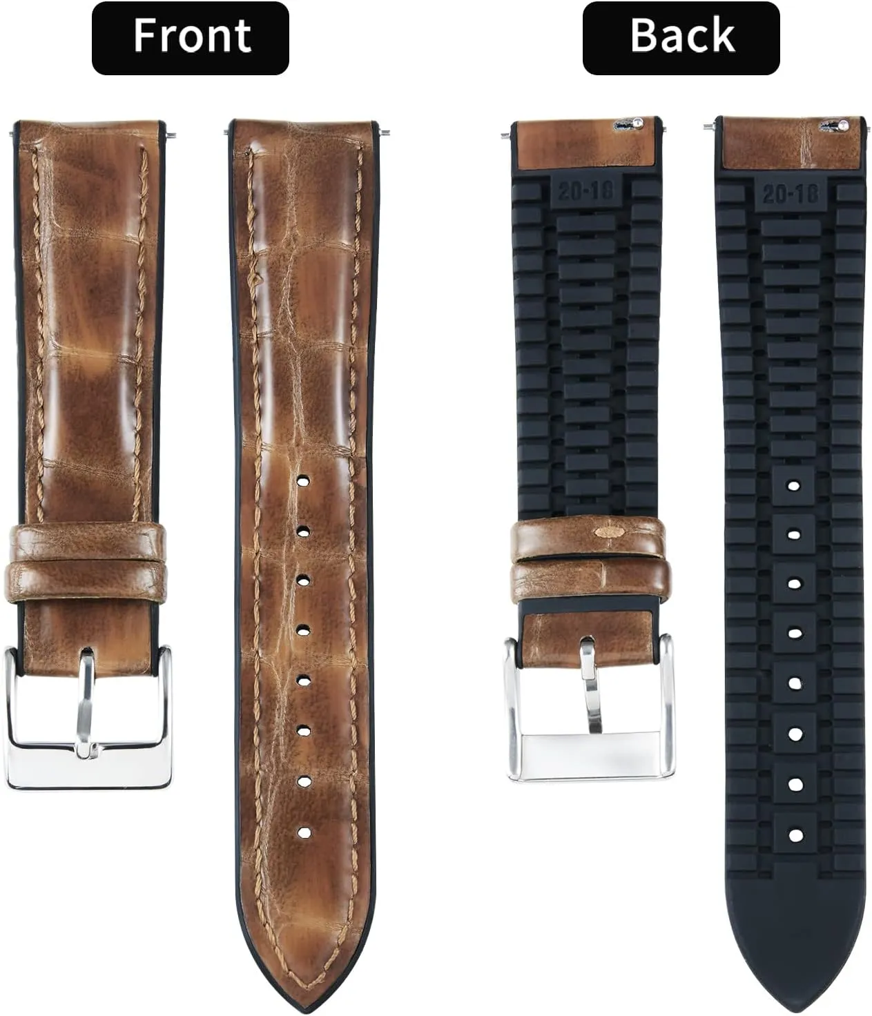 BINLUN Leather Watch Band 14mm 16mm 18mm 19mm 20mm 21mm 22mm Quick Release Premium Alligator Pattern Leather and Breathable Silicone Hybrid Watch Bands Replacement Strap for Men Women