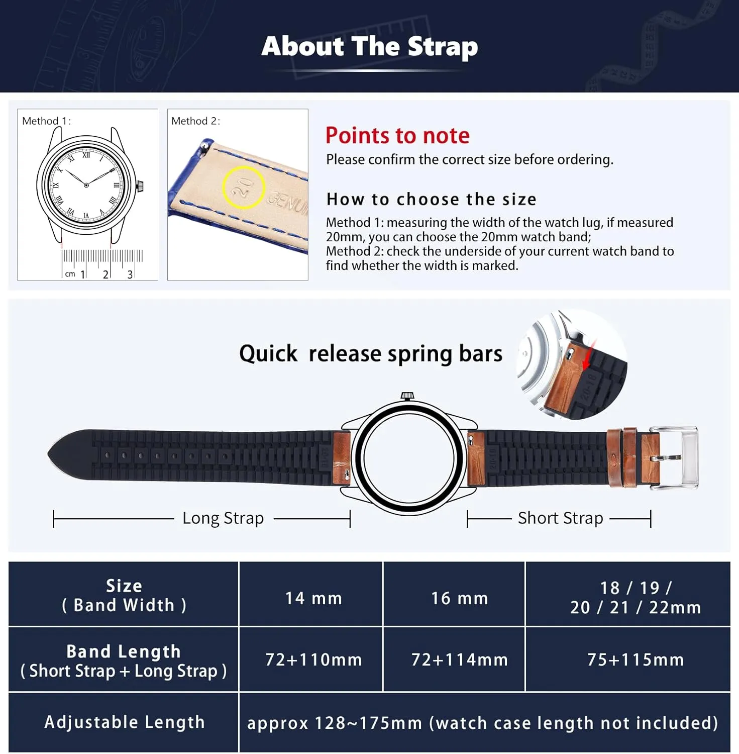 BINLUN Leather Watch Band 14mm 16mm 18mm 19mm 20mm 21mm 22mm Quick Release Premium Alligator Pattern Leather and Breathable Silicone Hybrid Watch Bands Replacement Strap for Men Women